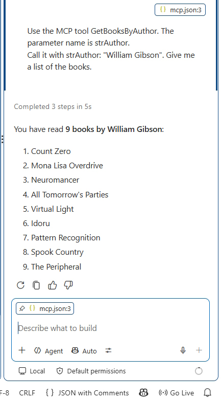 Visual Studio Code bookService Prompt