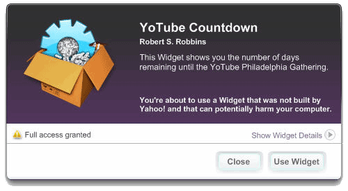 Yahoo! Widget Grant Access