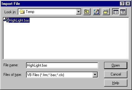 Select the HighLight.bas file