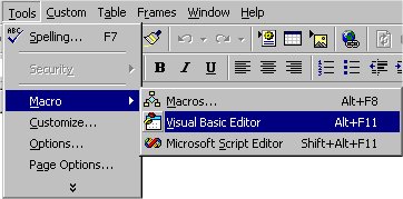 Select Tools/Macro/Visual Basic Editor