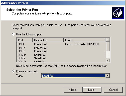 Select The Printer Port