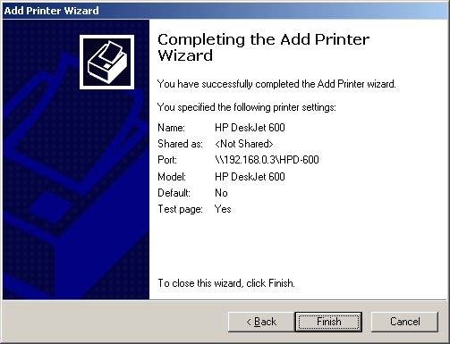 Completing The Add Printer Wizard